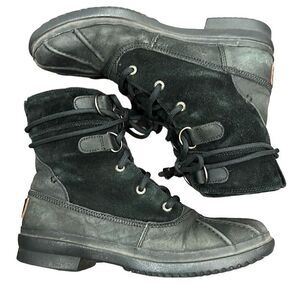 UGG AUSTRALIA Azaria Black Waterproof Suede Leather Rubber Sheepskin Winter Ankl